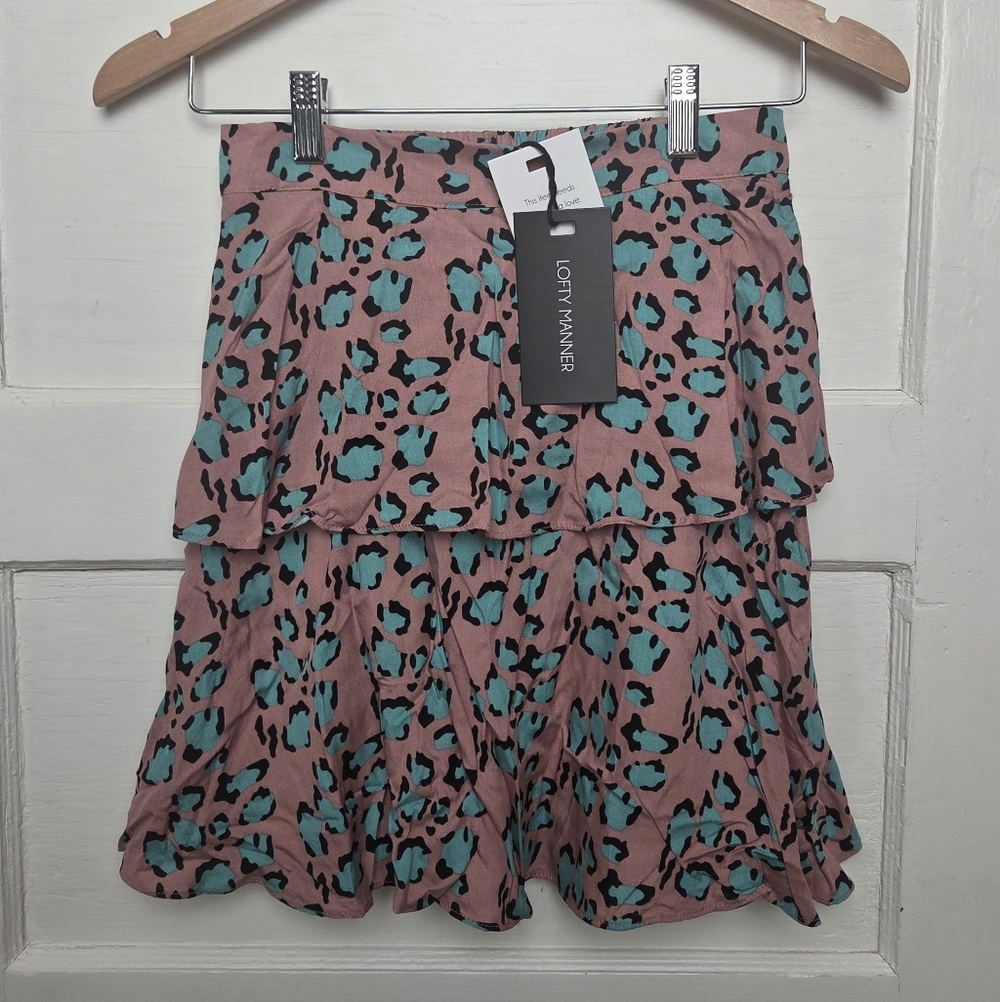 SMALL - Lofty Manner, Ruffled Skirt, Quinty pink blue NWT B63